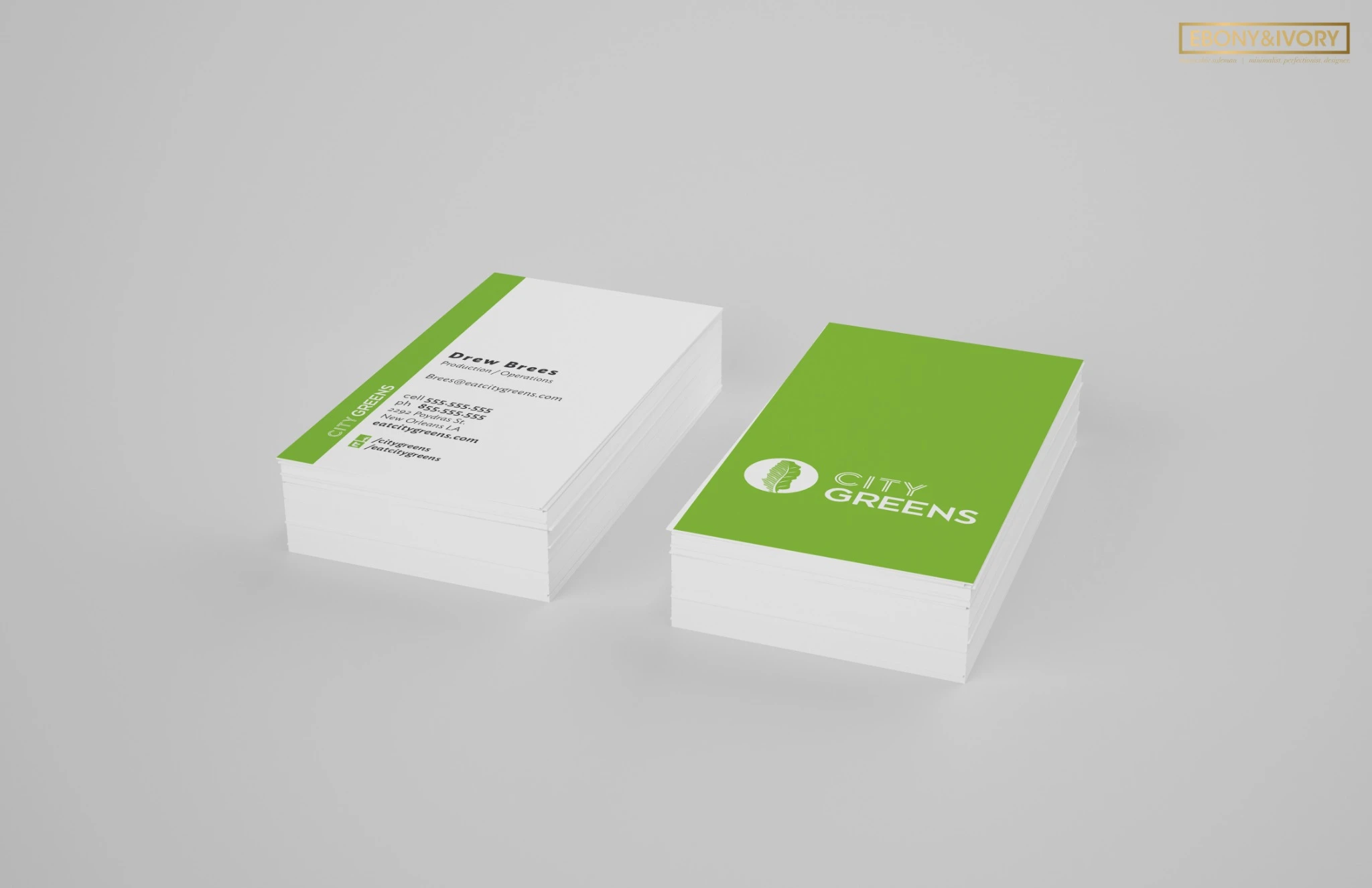 Business card identity and layout.