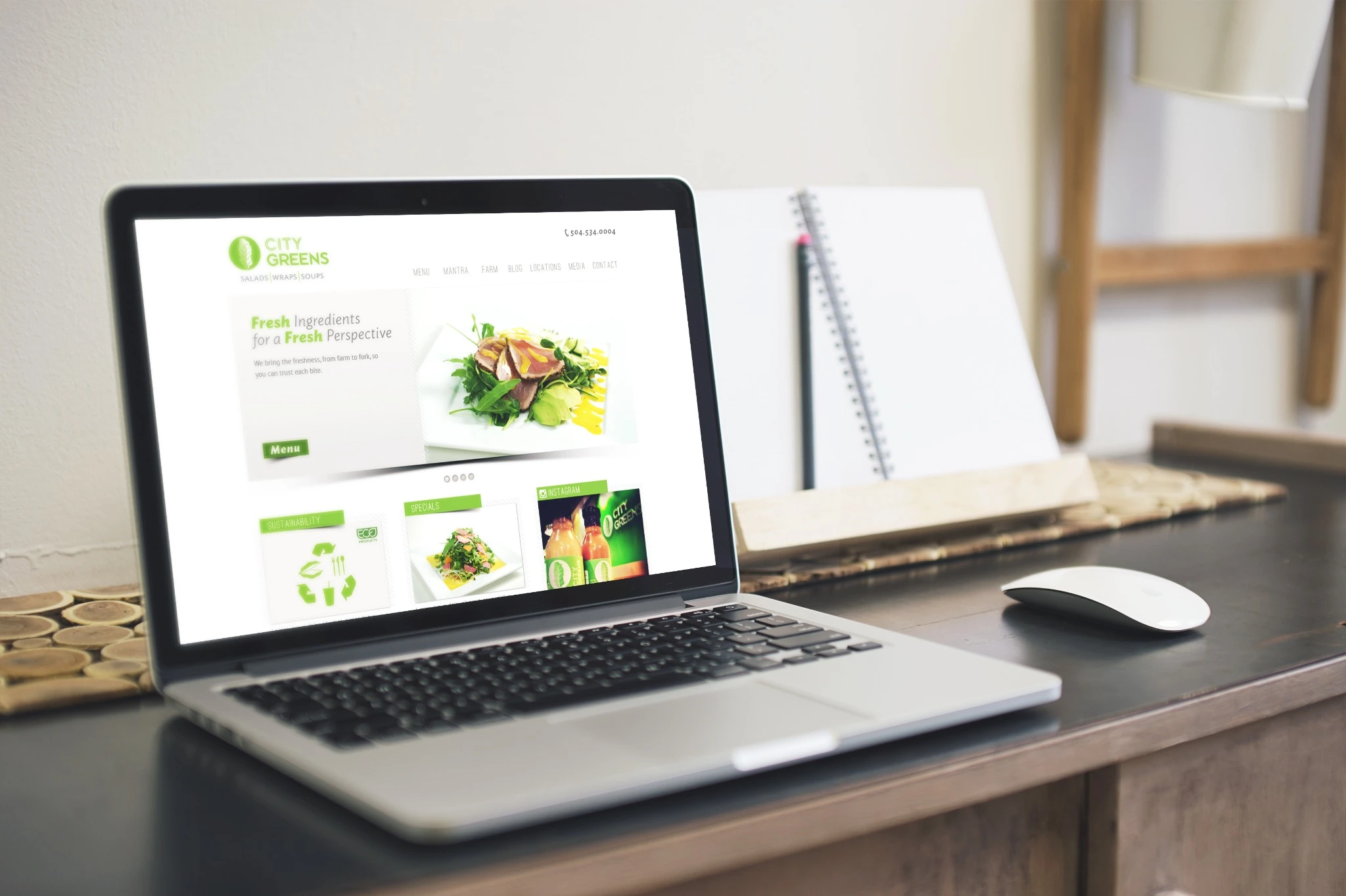 An alternate presentation of the website design.