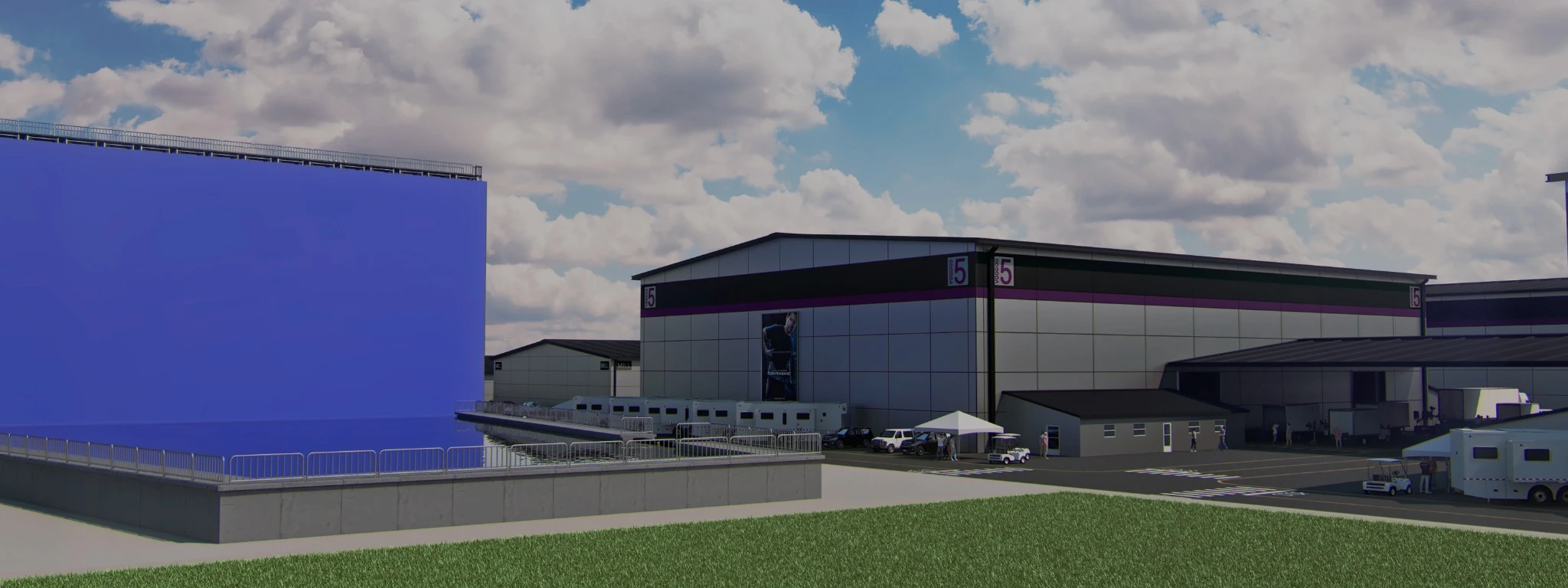 A production area and exterior backdrop.