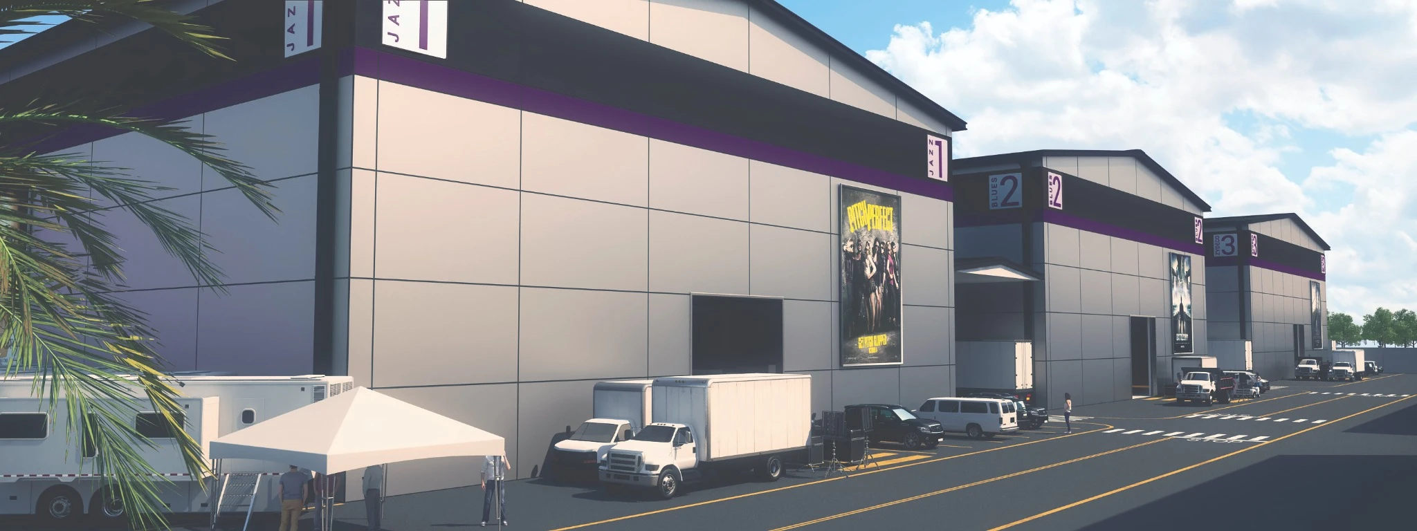 A view along the production buildings.